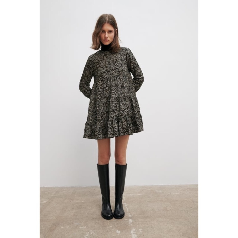 Zara stone cheetah print mini flared dress